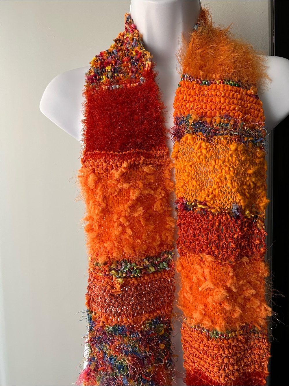 Handmade Orange Multi-Texture Scarf